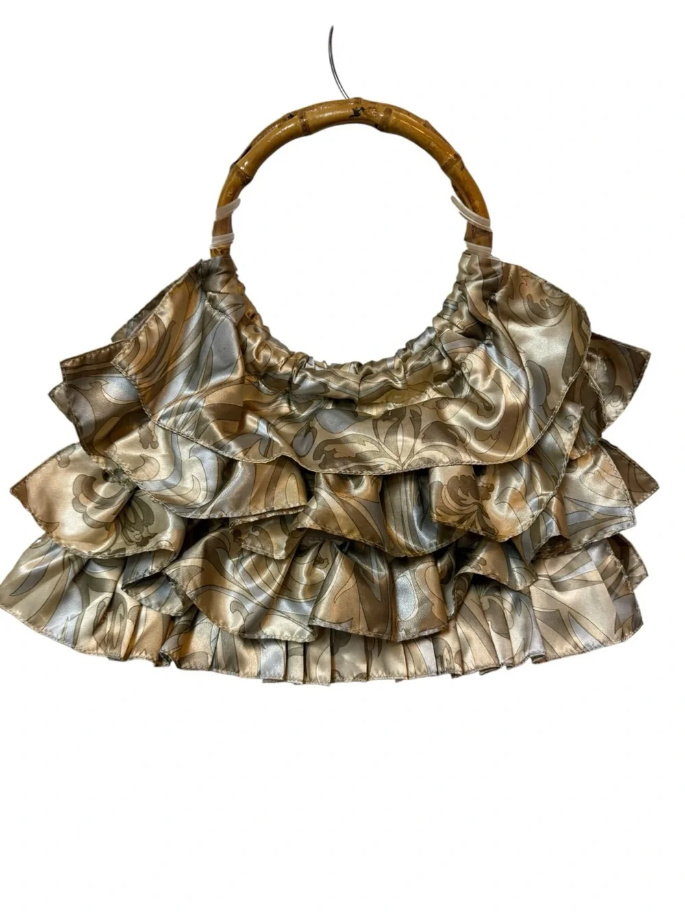 Kathy Van Zeeland Ruffled Satin Tote in Gold and Silver Tones